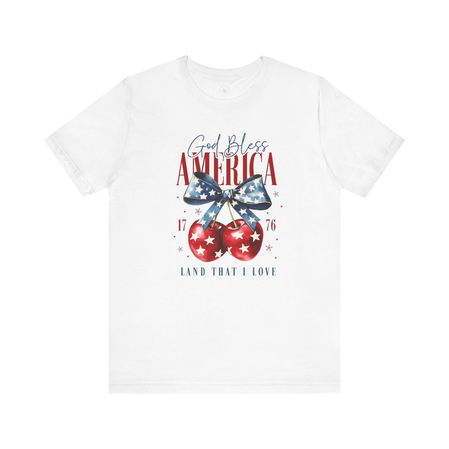 Cherry God Bless America Unisex Tee, Patriotic Cherries Shirt, USA Independence Day Top, Red White Blue Tee, American Theme T-Shirt
