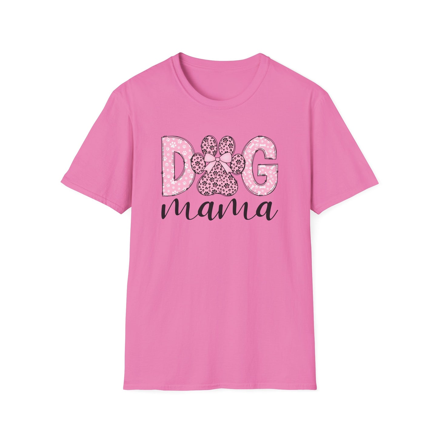 Dog Mama Pink Paw Print T-Shirt  Cute Dog Lover Graphic Tee  Pretty Pink Text with Paw Detail  Pet Mom Shirt