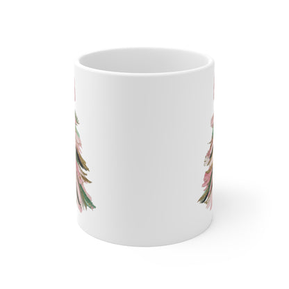 Coquette Christmas Mug | Pink Green Gold Glitter Tree | 11oz White Coffee Mug | Aesthetic Holiday Gift for Her
