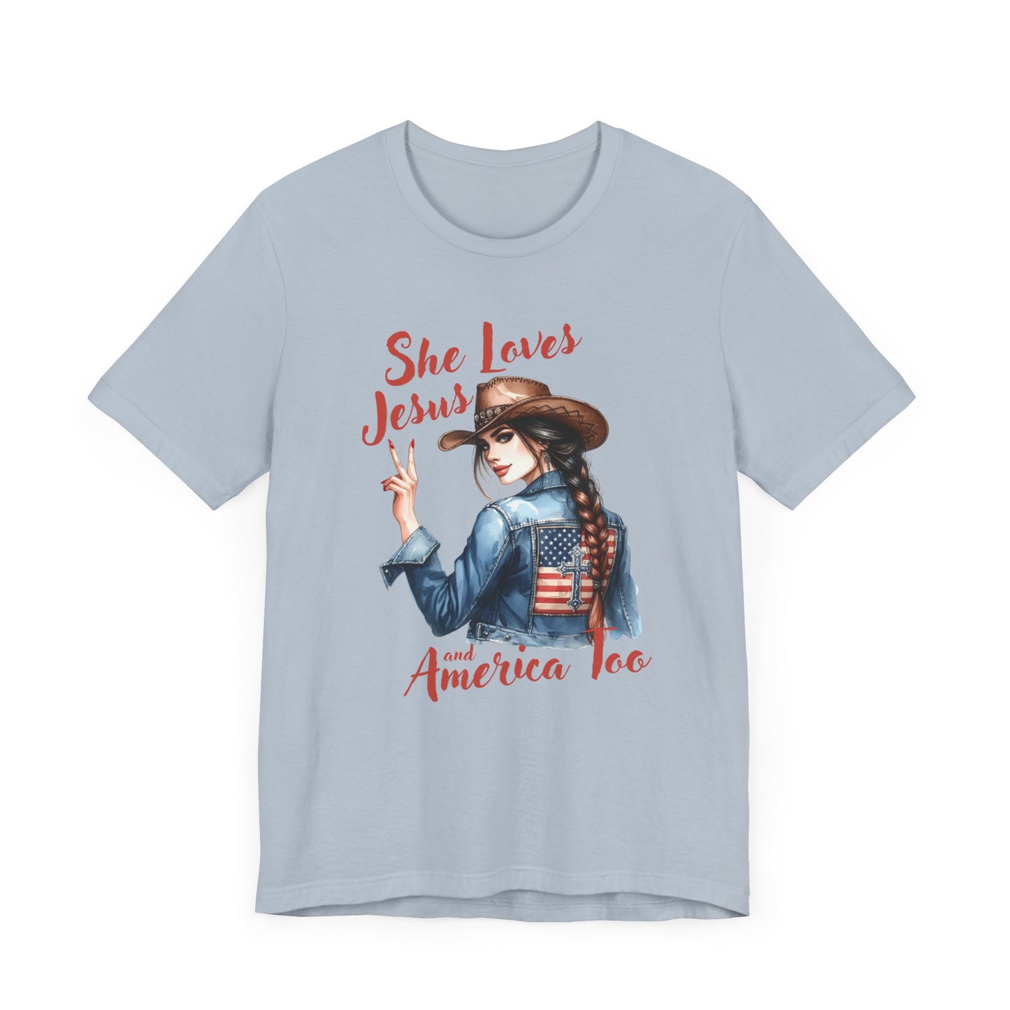 She Loves Jesus Faith-based Patriotic Tee
