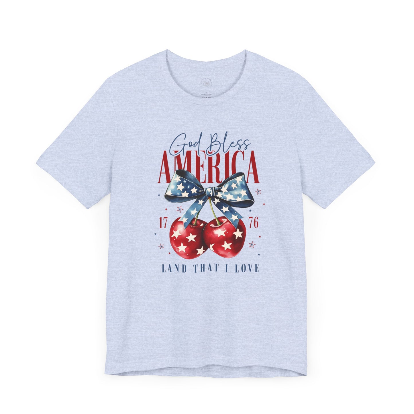 Cherry God Bless America Unisex Tee, Patriotic Cherries Shirt, USA Independence Day Top, Red White Blue Tee, American Theme T-Shirt
