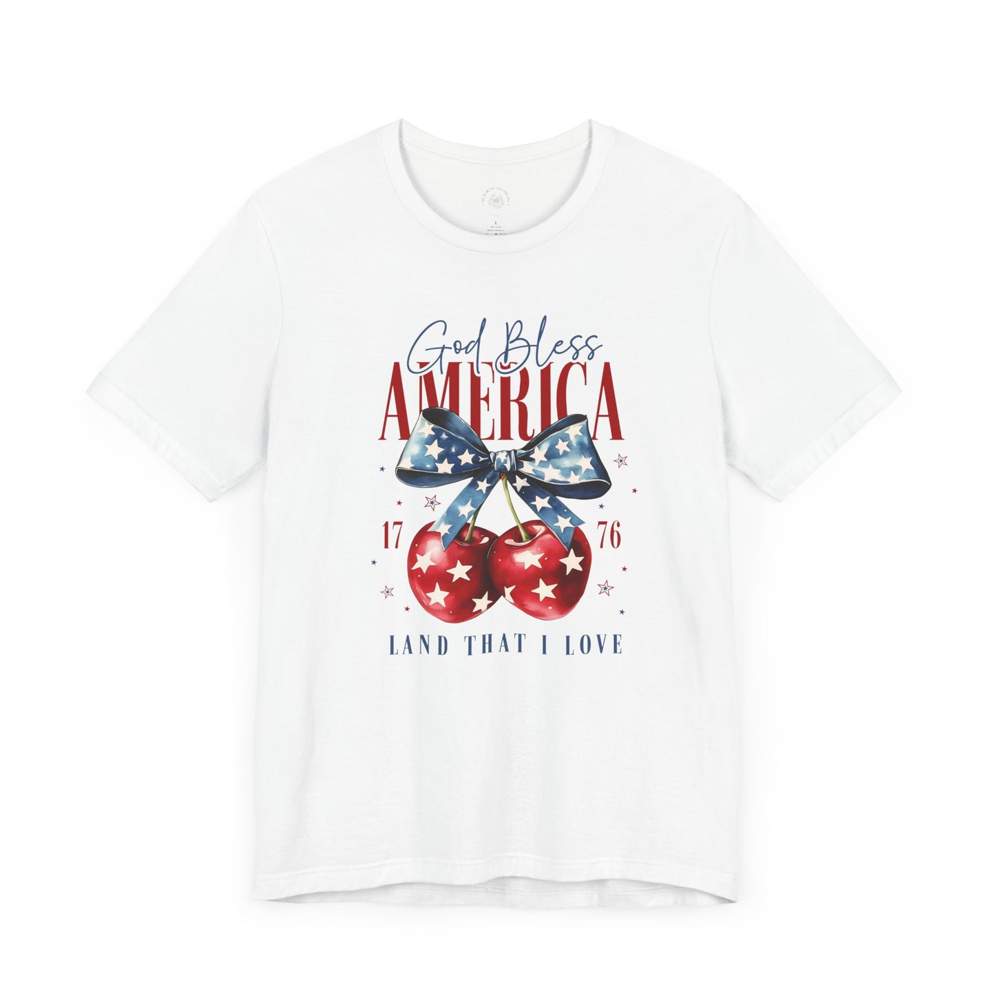 Cherry God Bless America Unisex Tee, Patriotic Cherries Shirt, USA Independence Day Top, Red White Blue Tee, American Theme T-Shirt