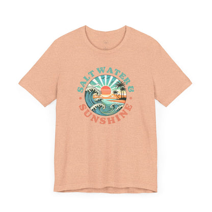 Salt Water & Sunshine Beach Vibes T-Shirt, Summer Apparel, Vacation Shirt, Gift for Ocean Lovers, Jersey Short Sleeve Tee