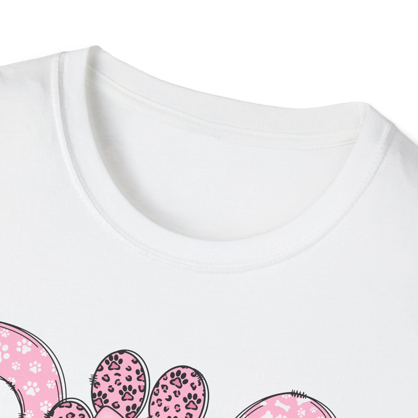 Dog Mama Pink Paw Print T-Shirt  Cute Dog Lover Graphic Tee  Pretty Pink Text with Paw Detail  Pet Mom Shirt