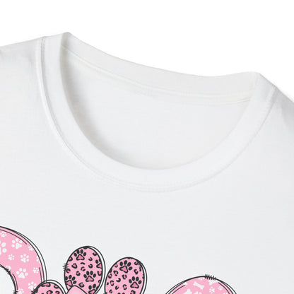 Dog Mama Pink Paw Print T-Shirt  Cute Dog Lover Graphic Tee  Pretty Pink Text with Paw Detail  Pet Mom Shirt