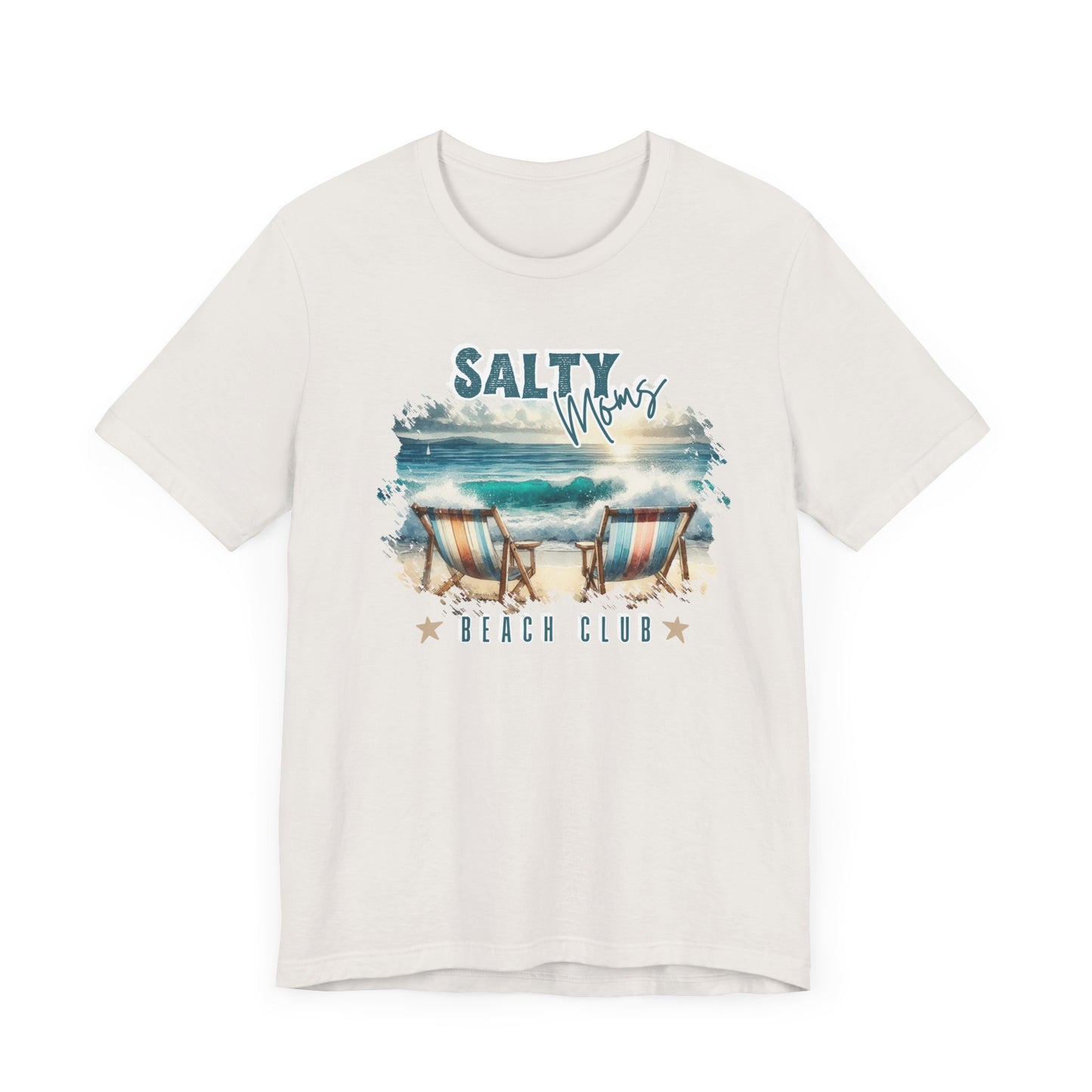 Beach Tee Salty Moms Beach Club T-Shirt Coastal Mom Graphic Tee Mom Vacation Tee Coastal Vibes Shirt for Women Funny Mom Shirt