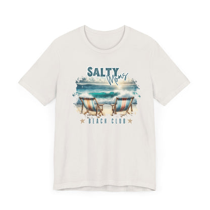 Beach Tee Salty Moms Beach Club T-Shirt Coastal Mom Graphic Tee Mom Vacation Tee Coastal Vibes Shirt for Women Funny Mom Shirt