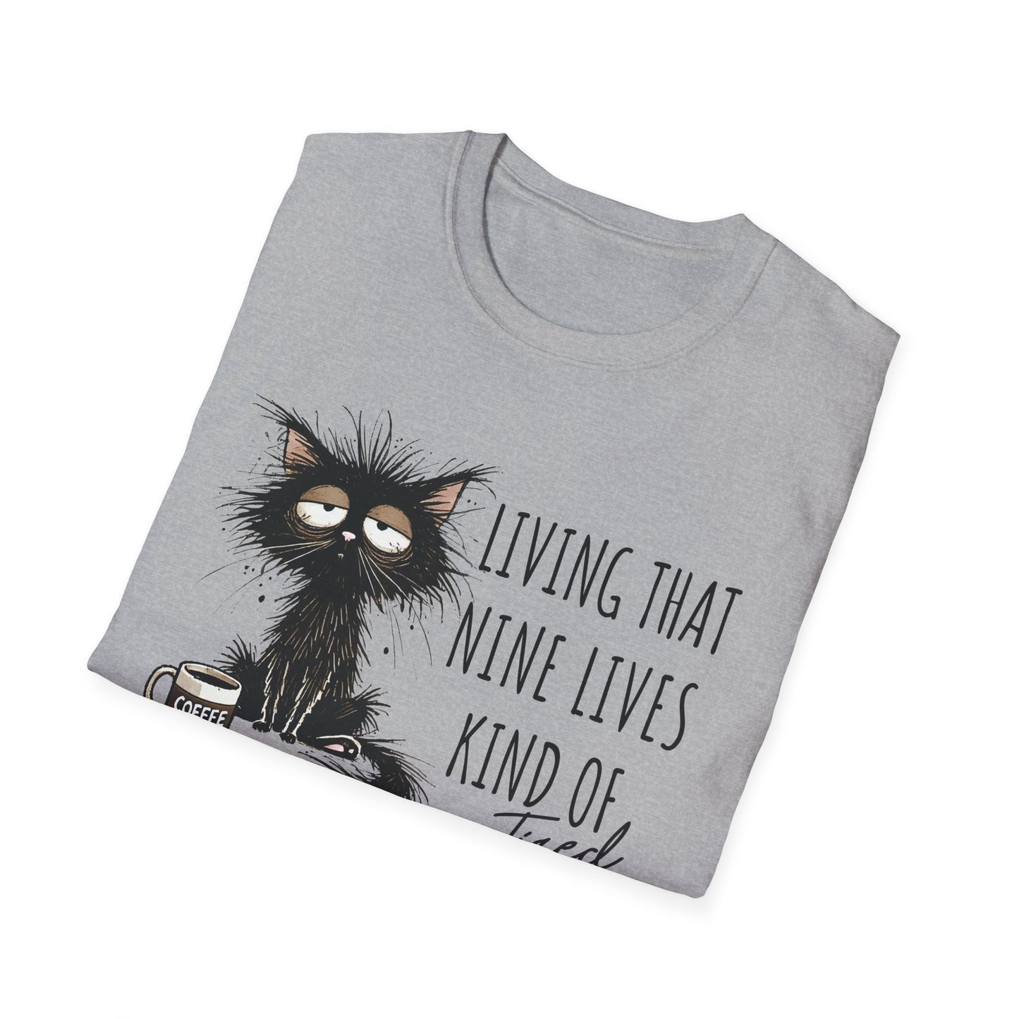 Tired Graphic T-Shirt  Frazzled Black Cat Coffee Tee  Funny Exhausted Cat Lover Shirt Unisex Humor Pet Tee