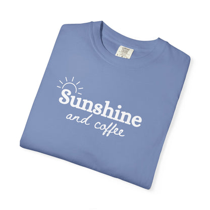 Sunshine and Coffee Unisex T-shirt, Summer Vibes Tee, Fun Colorful Shirt, Beach Lover Gift, Coffee Lovers Tee, Gift for Him/Her