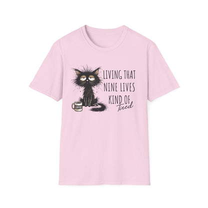 Tired Graphic T-Shirt  Frazzled Black Cat Coffee Tee  Funny Exhausted Cat Lover Shirt Unisex Humor Pet Tee