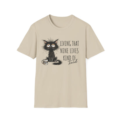 Tired Graphic T-Shirt  Frazzled Black Cat Coffee Tee  Funny Exhausted Cat Lover Shirt Unisex Humor Pet Tee