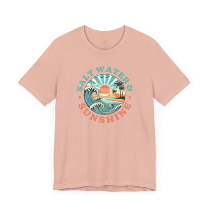 Salt Water & Sunshine Beach Vibes T-Shirt, Summer Apparel, Vacation Shirt, Gift for Ocean Lovers, Jersey Short Sleeve Tee