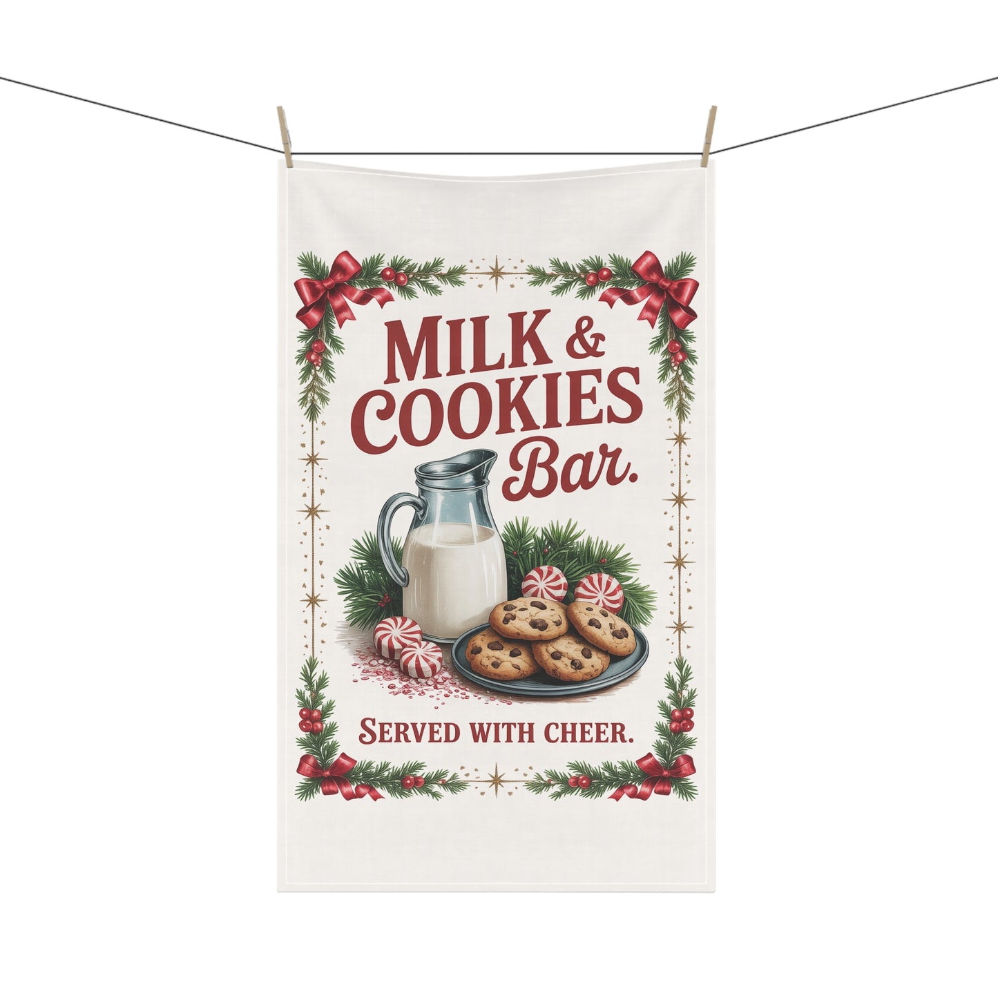Milk & Cookies Bar Tea Towel | Christmas Kitchen Towel, Holiday Baking Decor