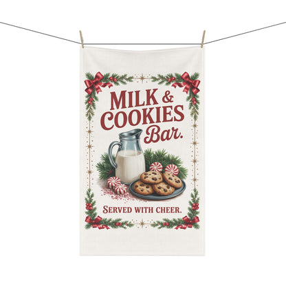 Milk & Cookies Bar Tea Towel | Christmas Kitchen Towel, Holiday Baking Decor