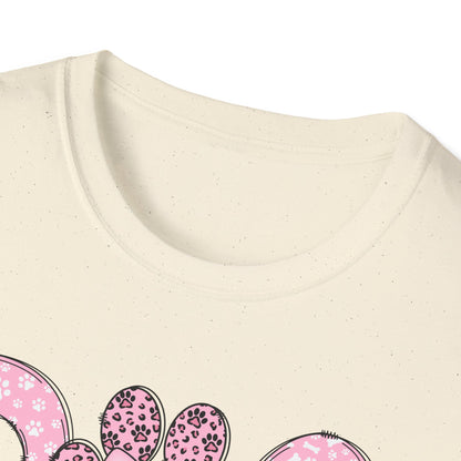 Dog Mama Pink Paw Print T-Shirt  Cute Dog Lover Graphic Tee  Pretty Pink Text with Paw Detail  Pet Mom Shirt