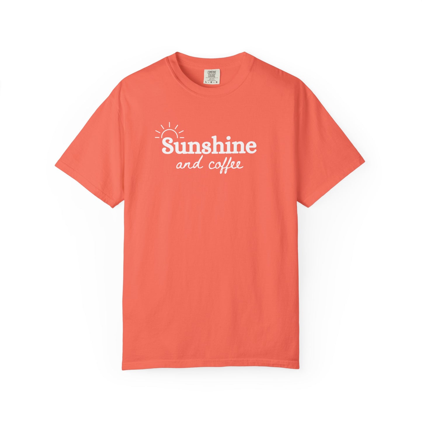 Sunshine and Coffee Unisex T-shirt, Summer Vibes Tee, Fun Colorful Shirt, Beach Lover Gift, Coffee Lovers Tee, Gift for Him/Her