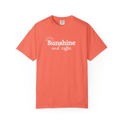 Sunshine and Coffee Unisex T-shirt, Summer Vibes Tee, Fun Colorful Shirt, Beach Lover Gift, Coffee Lovers Tee, Gift for Him/Her