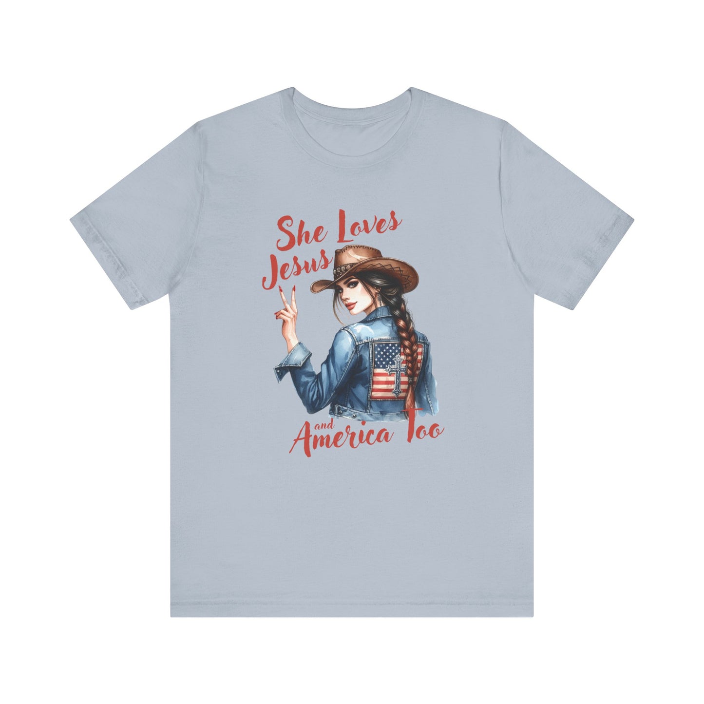 She Loves Jesus Faith-based Patriotic Tee