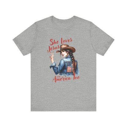 She Loves Jesus Faith-based Patriotic Tee