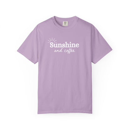 Sunshine and Coffee Unisex T-shirt, Summer Vibes Tee, Fun Colorful Shirt, Beach Lover Gift, Coffee Lovers Tee, Gift for Him/Her