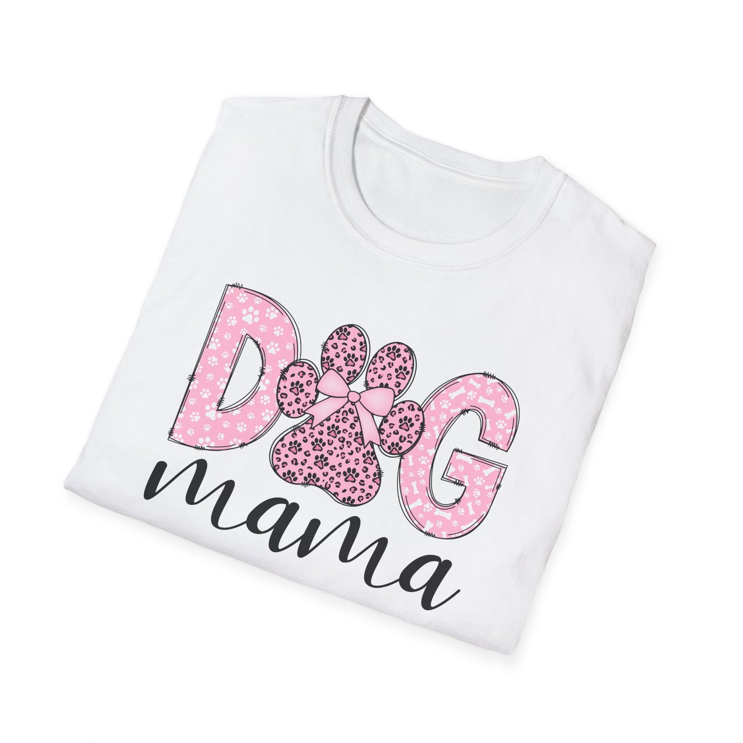 Dog Mama Pink Paw Print T-Shirt  Cute Dog Lover Graphic Tee  Pretty Pink Text with Paw Detail  Pet Mom Shirt