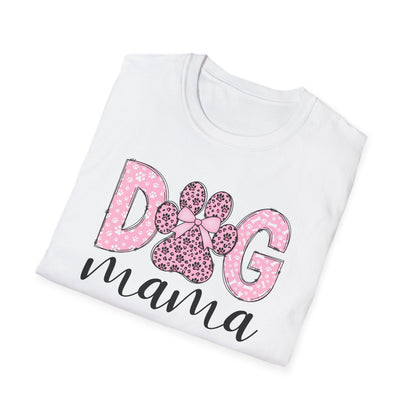 Dog Mama Pink Paw Print T-Shirt  Cute Dog Lover Graphic Tee  Pretty Pink Text with Paw Detail  Pet Mom Shirt
