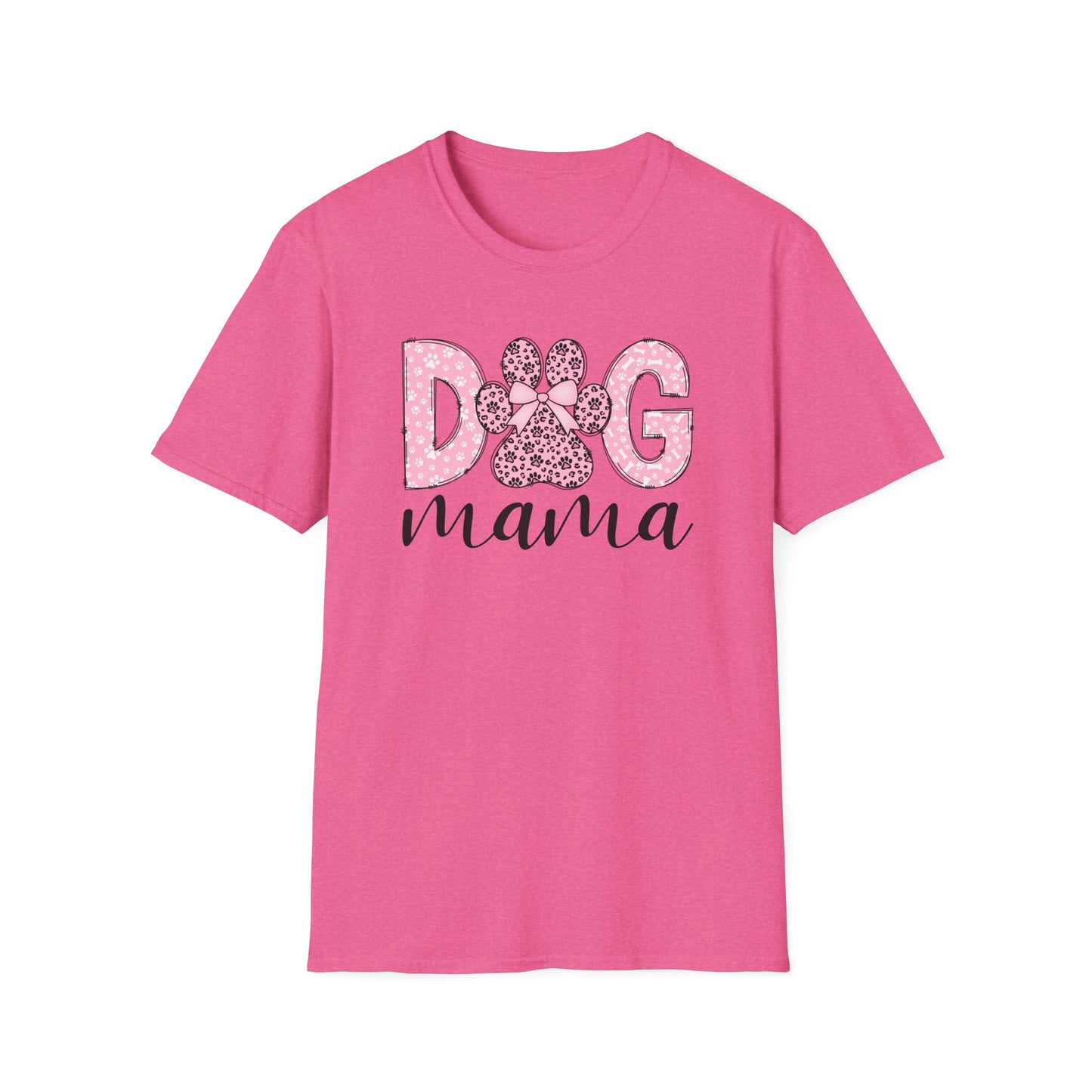 Dog Mama Pink Paw Print T-Shirt  Cute Dog Lover Graphic Tee  Pretty Pink Text with Paw Detail  Pet Mom Shirt
