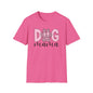 Dog Mama Pink Paw Print T-Shirt  Cute Dog Lover Graphic Tee  Pretty Pink Text with Paw Detail  Pet Mom Shirt