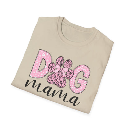 Dog Mama Pink Paw Print T-Shirt  Cute Dog Lover Graphic Tee  Pretty Pink Text with Paw Detail  Pet Mom Shirt