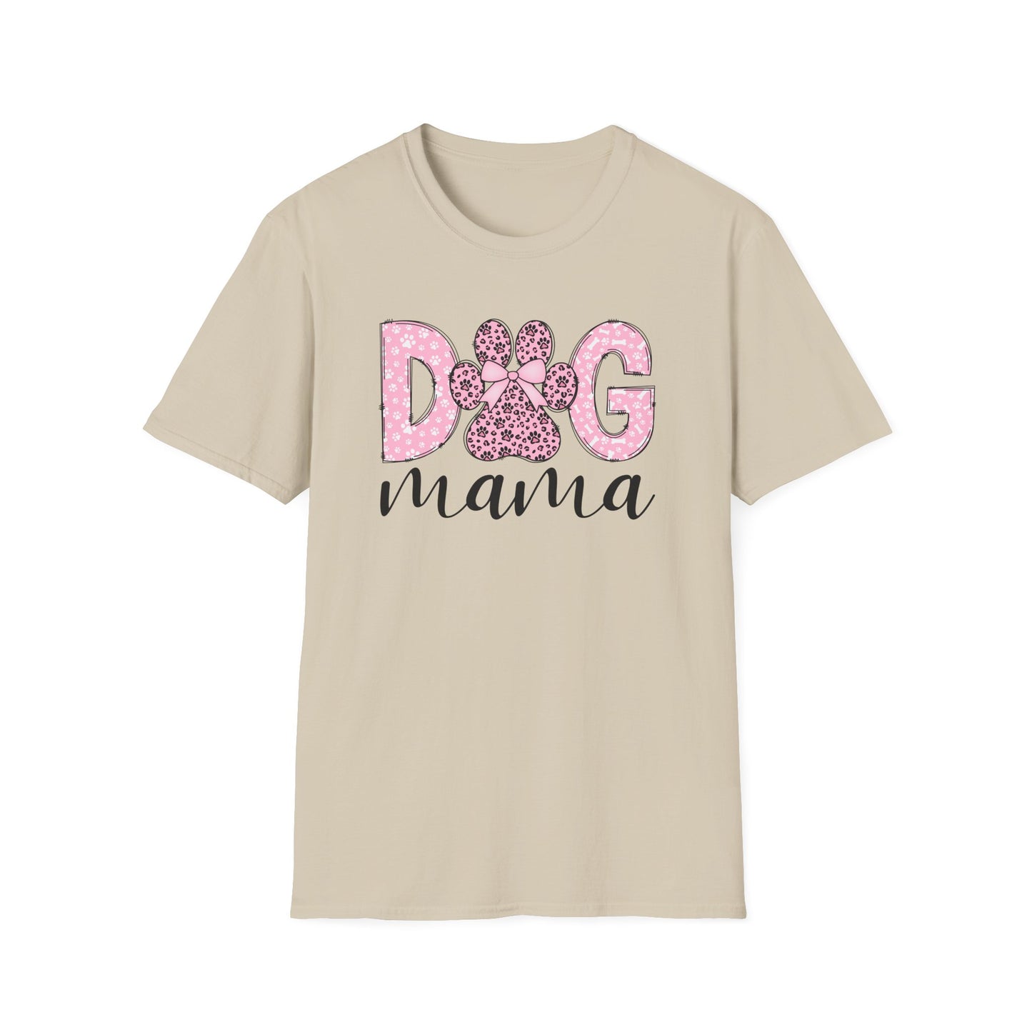 Dog Mama Pink Paw Print T-Shirt  Cute Dog Lover Graphic Tee  Pretty Pink Text with Paw Detail  Pet Mom Shirt