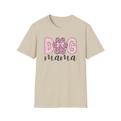 Dog Mama Pink Paw Print T-Shirt  Cute Dog Lover Graphic Tee  Pretty Pink Text with Paw Detail  Pet Mom Shirt