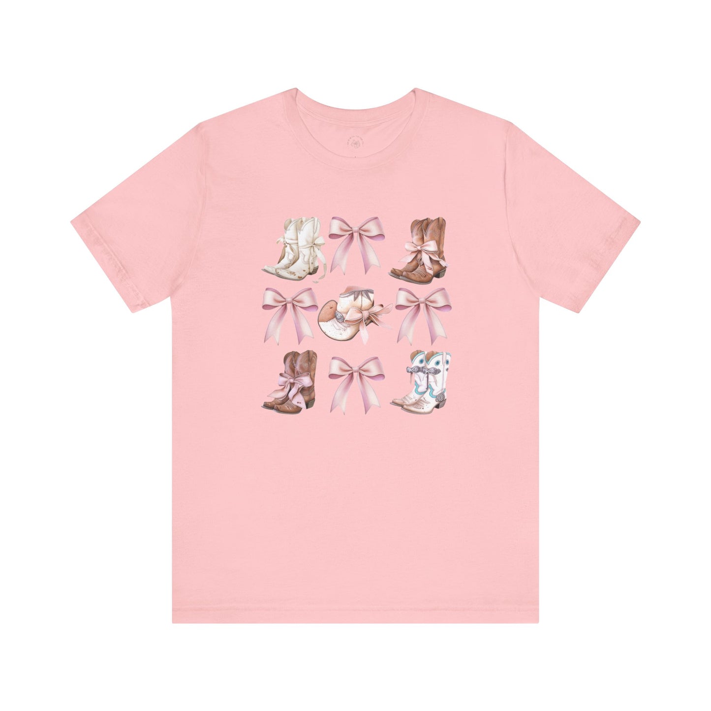 Cowgirl Boots and Sweet Pink Bows Unisex Jersey Tee, Southern Style Shirt, Western Graphic T-Shirt, Rodeo Theme Top, Country Music Fan Gift