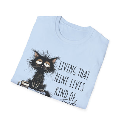 Tired Graphic T-Shirt  Frazzled Black Cat Coffee Tee  Funny Exhausted Cat Lover Shirt Unisex Humor Pet Tee