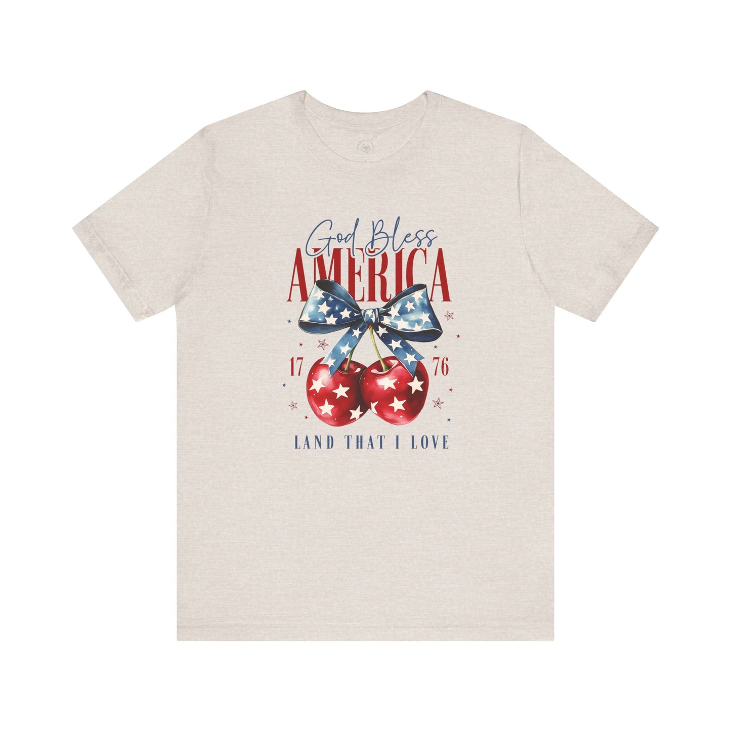 Cherry God Bless America Unisex Tee, Patriotic Cherries Shirt, USA Independence Day Top, Red White Blue Tee, American Theme T-Shirt