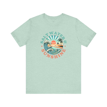Salt Water & Sunshine Beach Vibes T-Shirt, Summer Apparel, Vacation Shirt, Gift for Ocean Lovers, Jersey Short Sleeve Tee