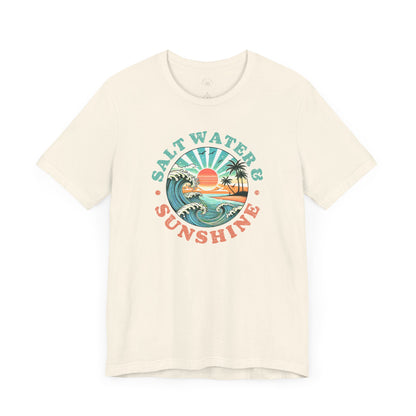 Salt Water & Sunshine Beach Vibes T-Shirt, Summer Apparel, Vacation Shirt, Gift for Ocean Lovers, Jersey Short Sleeve Tee