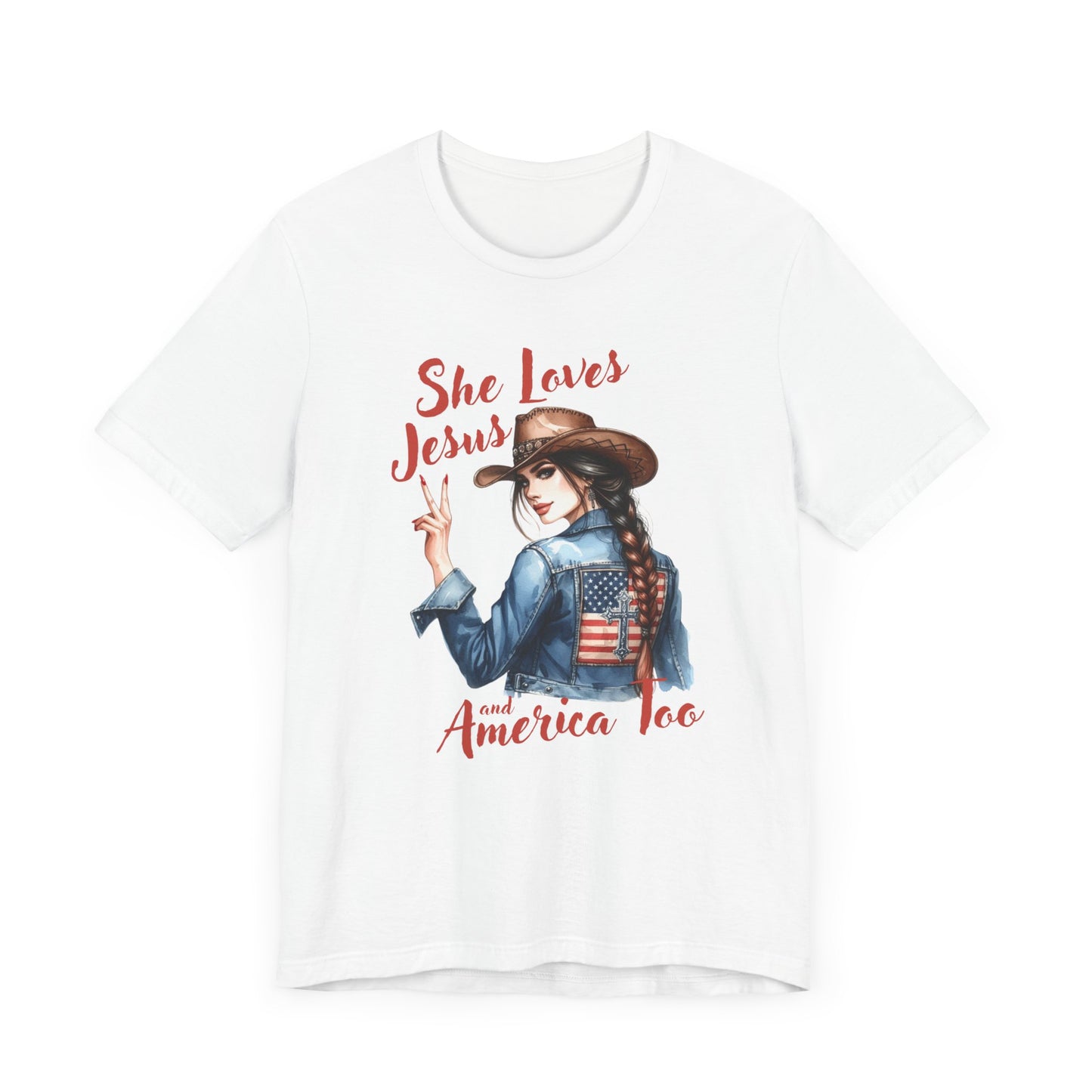 She Loves Jesus Faith-based Patriotic Tee
