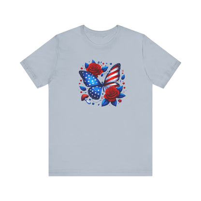 Patriotic Butterfly Tee - Unisex Jersey T-Shirt, Red White Blue Shirt, American Pride Apparel, Summer BBQ Shirt, Fourth of July Top