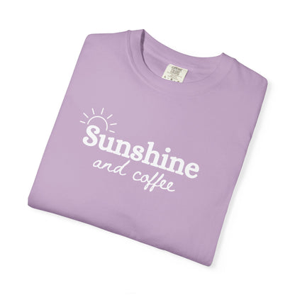 Sunshine and Coffee Unisex T-shirt, Summer Vibes Tee, Fun Colorful Shirt, Beach Lover Gift, Coffee Lovers Tee, Gift for Him/Her