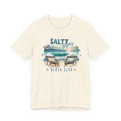 Beach Tee Salty Moms Beach Club T-Shirt Coastal Mom Graphic Tee Mom Vacation Tee Coastal Vibes Shirt for Women Funny Mom Shirt