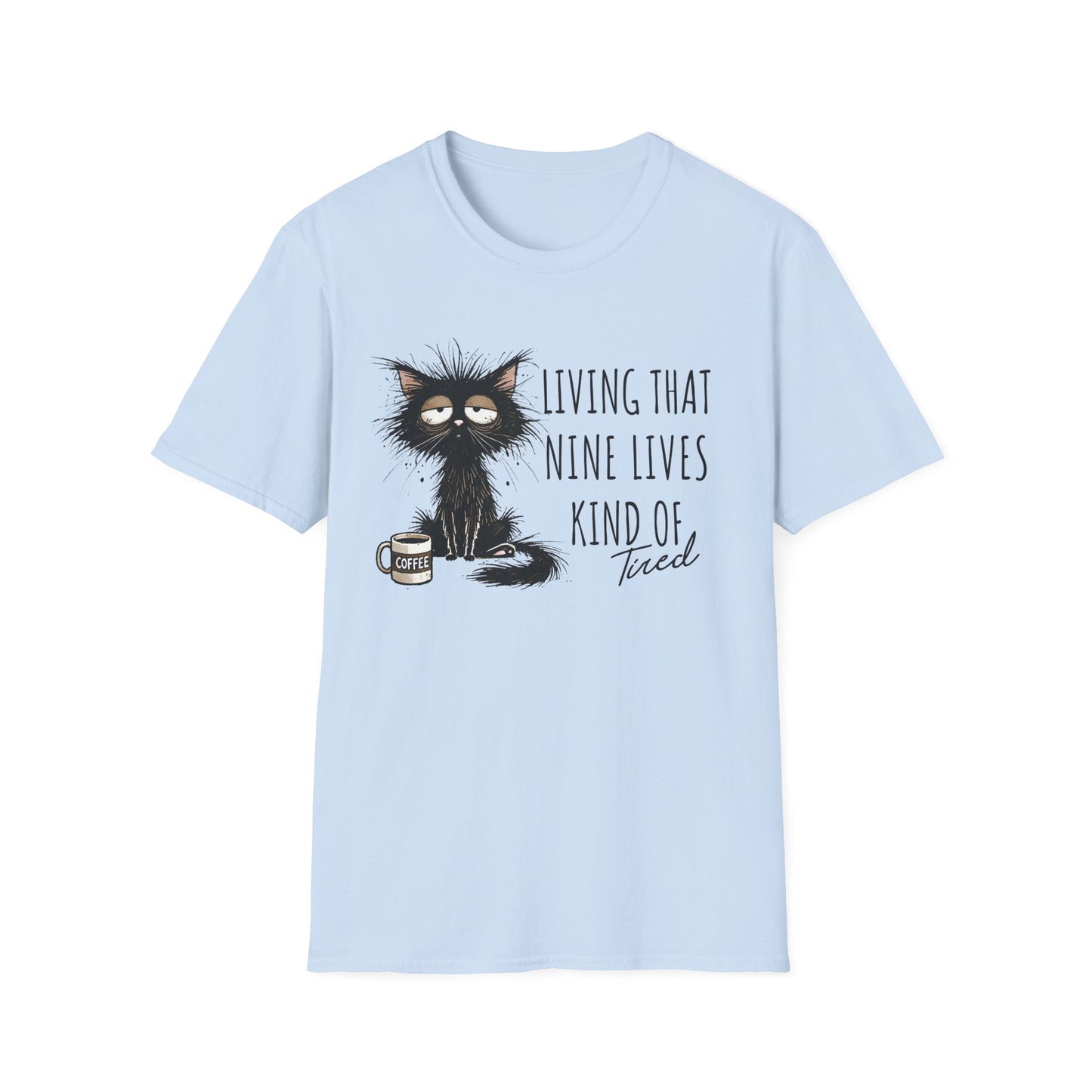 Tired Graphic T-Shirt  Frazzled Black Cat Coffee Tee  Funny Exhausted Cat Lover Shirt Unisex Humor Pet Tee