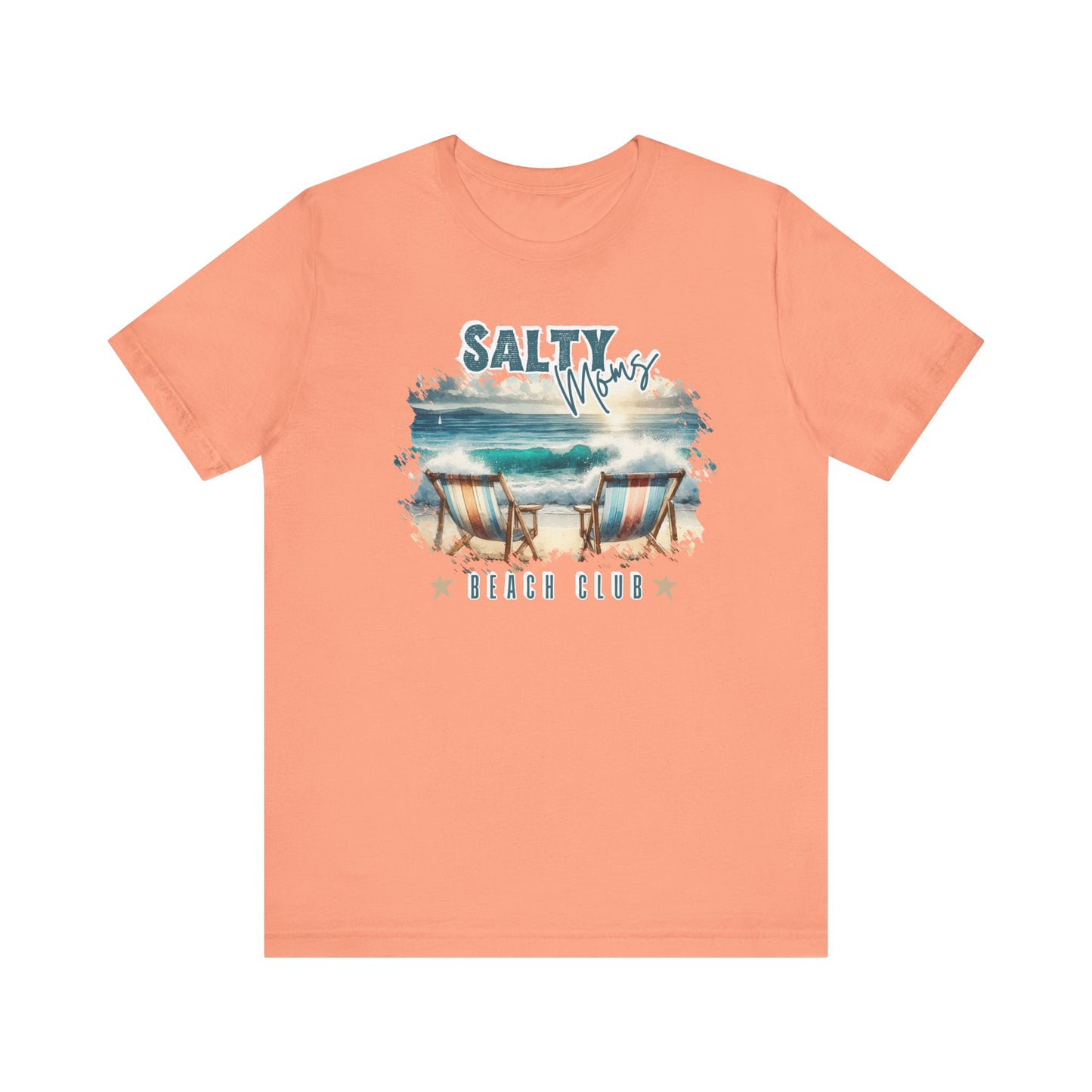 Beach Tee Salty Moms Beach Club T-Shirt Coastal Mom Graphic Tee Mom Vacation Tee Coastal Vibes Shirt for Women Funny Mom Shirt