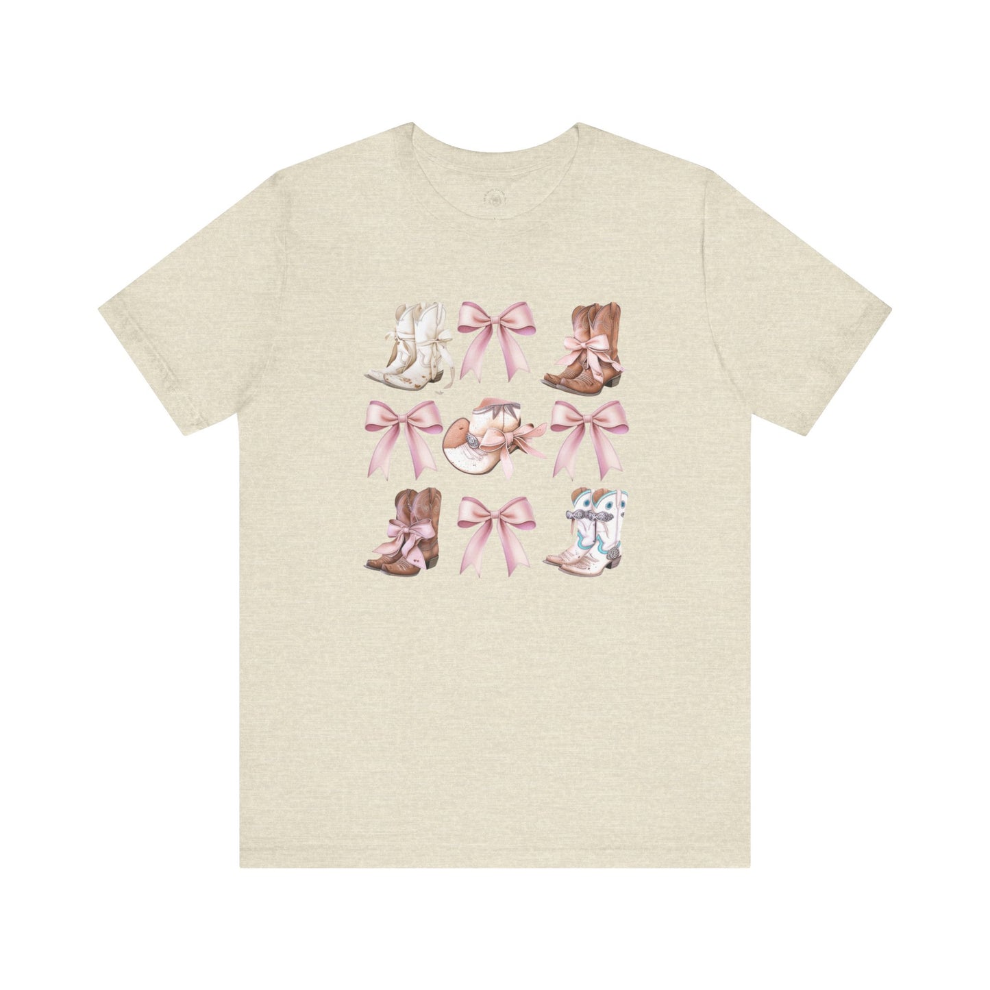 Cowgirl Boots and Sweet Pink Bows Unisex Jersey Tee, Southern Style Shirt, Western Graphic T-Shirt, Rodeo Theme Top, Country Music Fan Gift